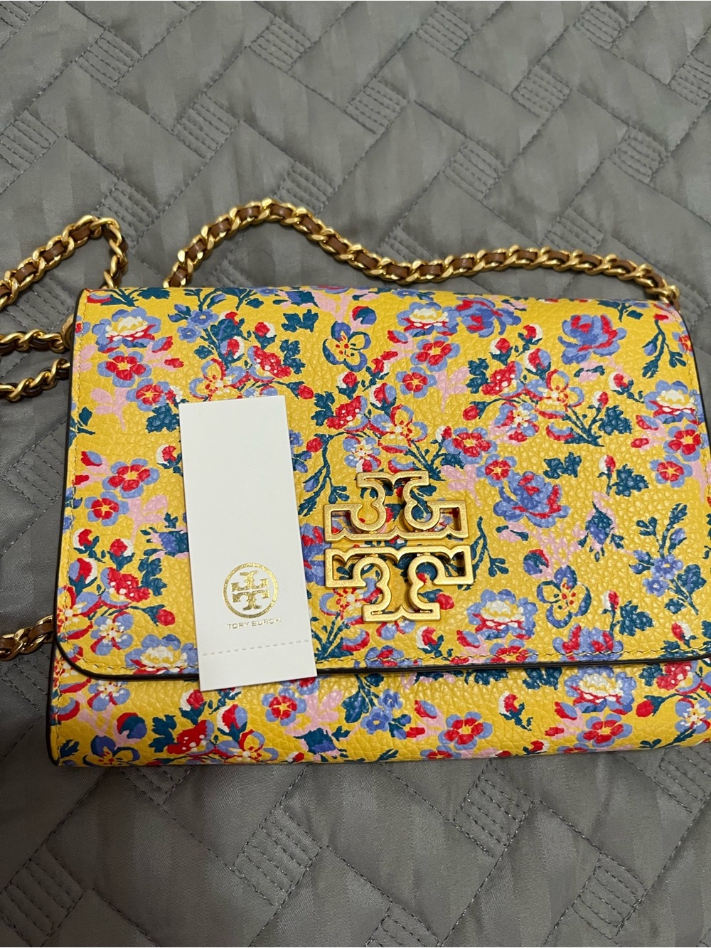 Tory Burch Yellow Floral Leather Crossbody with Gold Logo - Picture 11 of 15